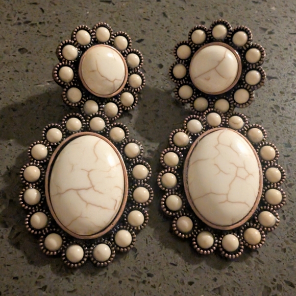 Bohemian Cowgirl Jewelry - Elegant Cream and Gold Statement Earrings